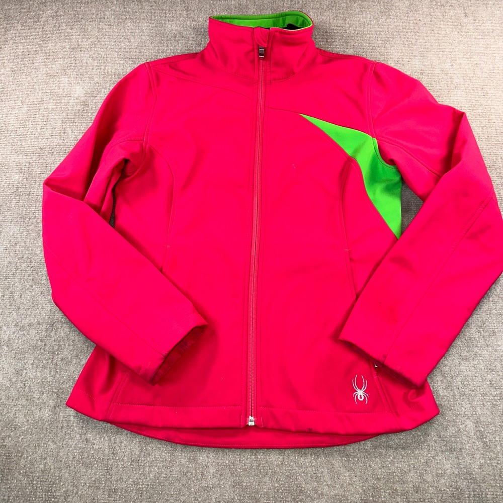 Spyder Womens Softshell Jacket Pink Lime Green Full Zip Athletic Ski Medium